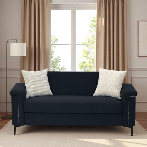 Canapé 2 places style scandinave noir, 172x72x82 cm, tissu effet lin, structure bois, pieds métal, assise mousse et ressorts (1/5)