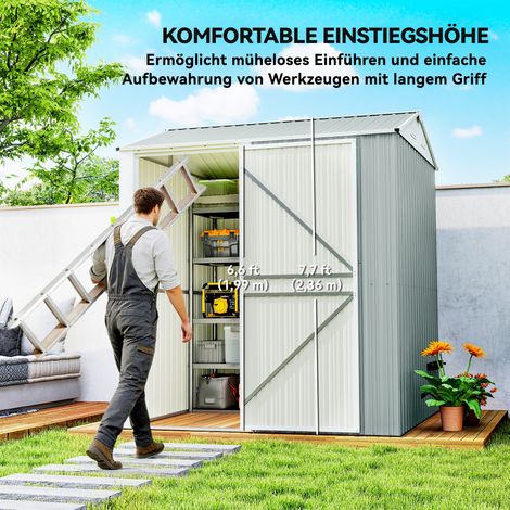 Abri de jardin en acier 3,5 m², cabanon métallique haut sécurisé avec toit incliné, aération, gants inclus, 209 x 177 x 236 cm (1/4)