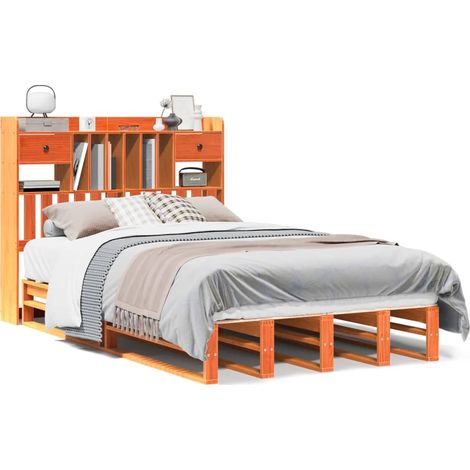 Maison Exclusive - Massivholzbett mit Regal ohne Matratze Wachsbr