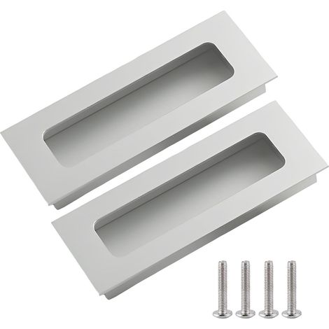 Poignée à Encastrer 2 Pièces Noir Carré Poignée Cachée avec Vis Accessoires Alliage d'aluminium Brossé pour Porte Coulissante Armoire Placard Tiroir Poignée (Encastré blanc mat) (1/5)