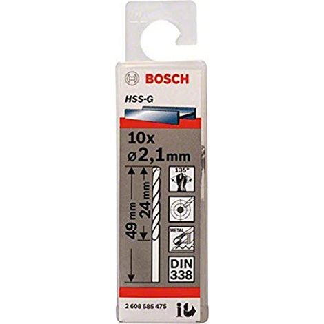 PRO Trapano a spirale HSS-G in metallo, 2,1 x 24 x 49 mm, confezione da 10 pezzi