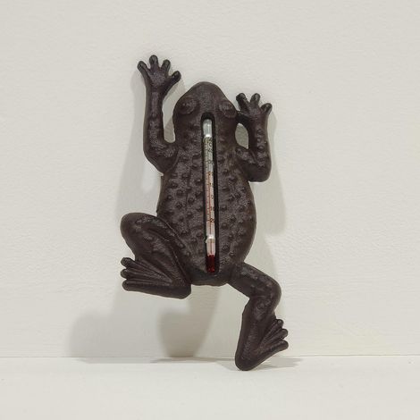 HOMESCAPES Cast Iron Thermometer Frog - Brown - Brown (1/2)