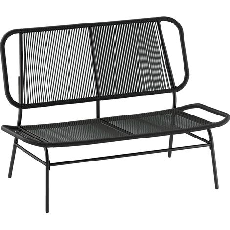 Beyamis 2-Sitzer-Rattansofa, Zweisitzer mit gewebter Sitzfläche und Rückenlehne, Schwarz.