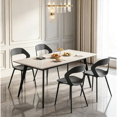 Juego de 4 sillas de comedor, respaldo ergonómico calado, patas de metal, gris DESVIAE (1/5)