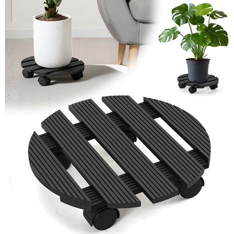 Jiubiaz Soporte para Plantas WPC Redondo 30 cm, Gris, Ruedas para Macetas, Carro para Plantas, Capacidad 80 kg (1/4)