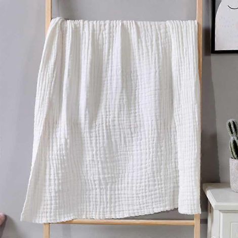 Serviette de bain en gaze de coton pur six couches respirante, 105 x 105 cm, idéale pour les enfants. Couverture douillette pour la sieste ou le bureau.