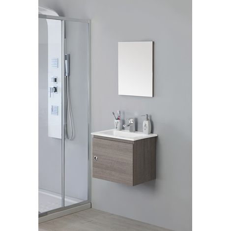 Mobile da bagno sospeso 50cm rovere scuro con anta Si50 Feridras (1/8)
