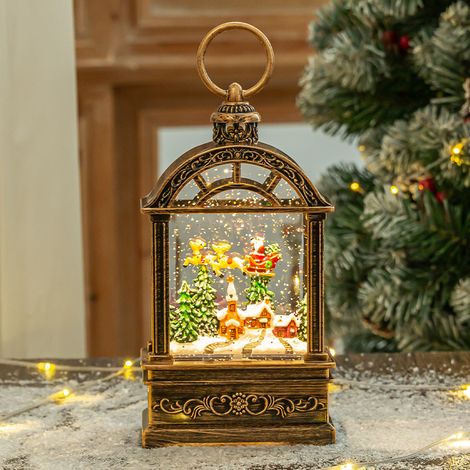 Lanterne de Noël lumineuse à neige flottante, décoration de table portable, cadeau de Noël, 11 × 6,5 × 21 cm