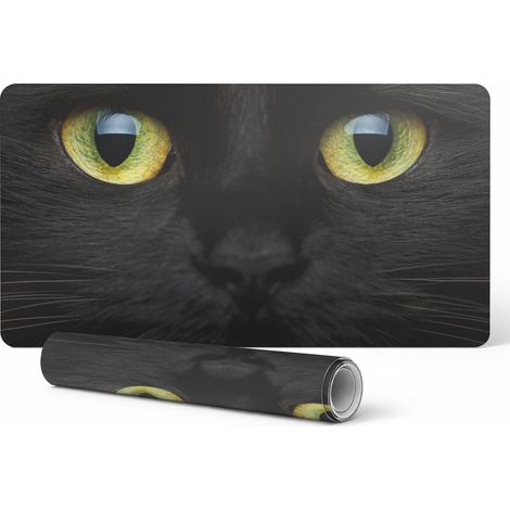 Alfombrilla protectora decorativa para mesa de oficina con dise帽o de ojos de gato en primer plano, 90x45 cm. (1/5)