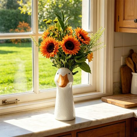 Nouveau vase mignon en forme d'oie - Adorable pot de fleurs/vase en forme d'oie avec un motif animal pour la décoration des plantes (1/5)