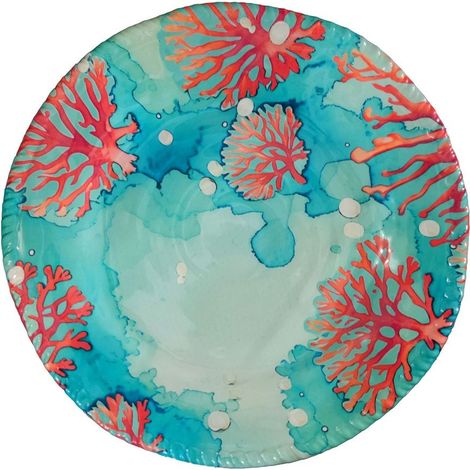 Assiette Plate Ronde en Mélamine Bleue Collection Corail pour Table et Extérieur 28x28x2,5cm - PANGIVO (1/5)