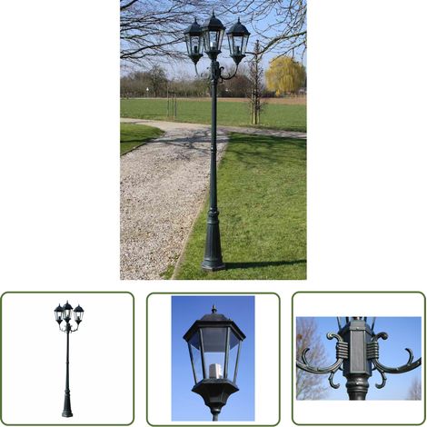The Living Store Gartenlaterne 3-flammig 230 cm Dunkelgrün/Schwarz Aluminium - Gartenleuchte - Außeleuchte - LED-Laterne - Edelstahl - Alu (1/5)