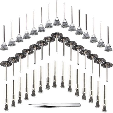 45 Pièces Brosse Métallique pour Perceuse, Fil d'Acier Inoxydable avec Pinces à Épiler, Mini Brosse à Main pour Polissage, Dérouillage, Bois en Ébarbage