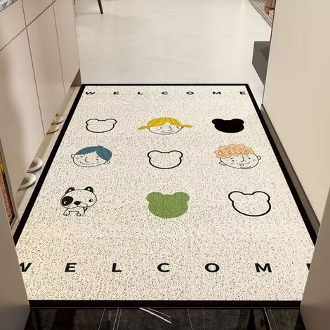 Bienvenue - Version verticale, 50 x 80 cm, impression en bouclette sur soie Tapis d'entrée à motifs de dessins animés, résistant aux taches et facile à nettoyer, tapis en tissu à boucles, tapis antidé (1/5)
