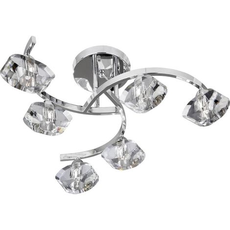 Searchlight Sculptured Ice - Plafoniera multibraccio semi-incassata a 6 luci cromo e vetro K9, G9