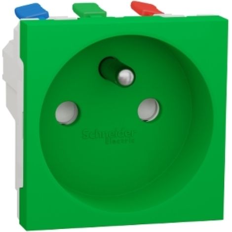 Prise 2P+T 16A 90° vert meca seul (sans support ni plaque) raccord rapide traversant UNICA (1/3)