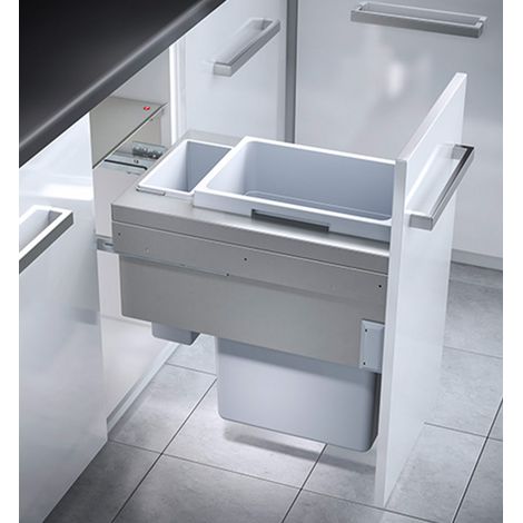 Poubelle de cuisine tri sélectif 2 bacs 45L – 38L + 7L – Couvercle fixe anti-odeurs – Installation dans meubles de 40 cm