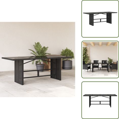 The Living Store Tavolo da Giardino Piano in Vetro Nero 190x80x75 cm Polyrattan - Tavolo in vetro