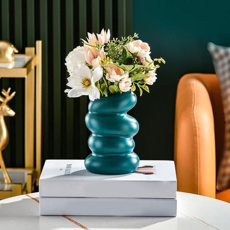 Spiralförmige Kunststoffvase, moderne, unregelmäßige Blumenvase im nordischen Stil, elegante dekorative Spirale für den Innenbereich, Zuhause, Küche, Esszimmer, Wohnzimmer, Dekoration B (1/5)