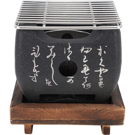 Poêle à charbon de bois à écriture japonaise, multifonctionnel, chauffage rapide, mini barbecue portable pour griller en famille, grand carré 5,9 x 5,3 pouces