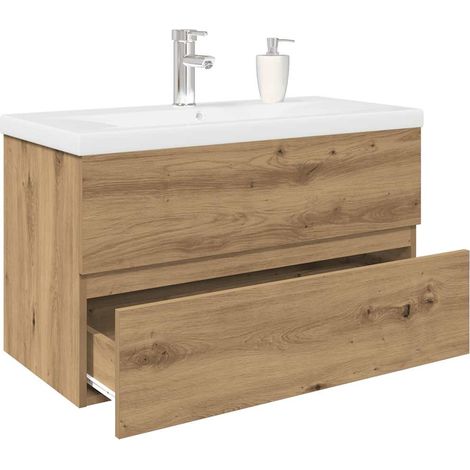 Vidaxl – Meuble sous évier avec vasque simple et robinet intégré – Espace de rangement avec tiroir – Résistant à l'humidité – Fixation murale