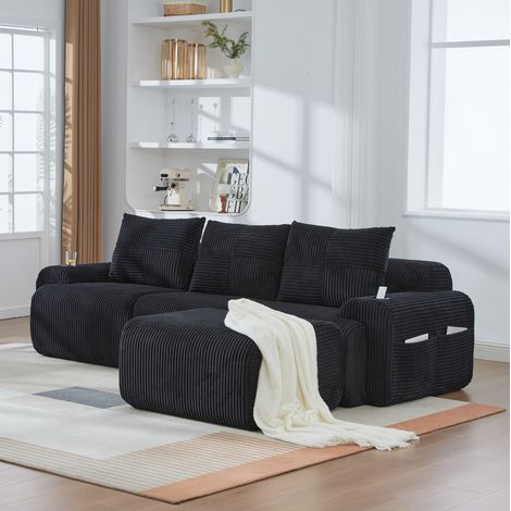 Sofá modular 3 plazas de tela pana negra con portavasos HAVRYA (1/5)