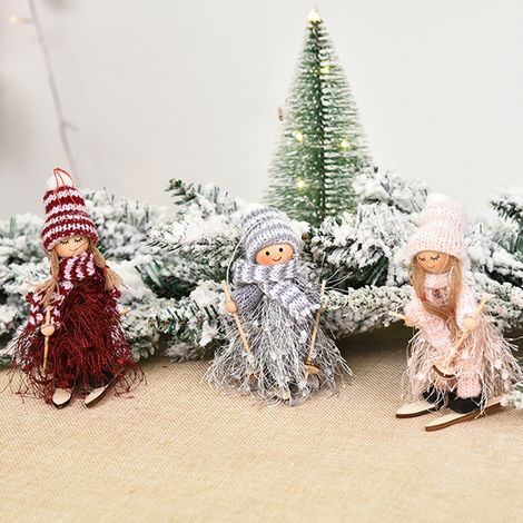 Guirlande suspension poupée Noël garçon grise déco fibre bois coton tassel maille skieur joli arbre lit hall