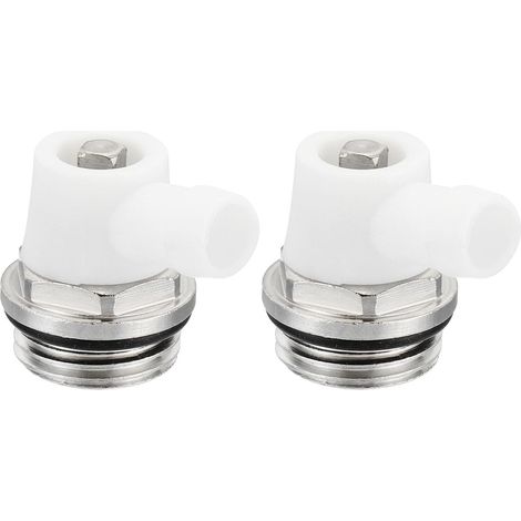 1/2" BSP Manuel Radiateur Air Ventilation Bouchon Vannes, 2 Paquet Nickel Plaqué Laiton Bleeder Bouchon avec Long Air Ventilation pour Radiateur Chauffage, Argenté Blanc (1/5)