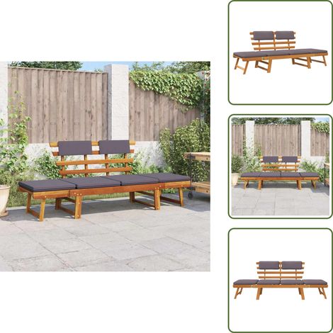 The Living Store Sofá cama de jardín 2 en 1 con cojín madera maciza acacia 190cm - Tumbona de madera