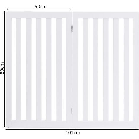 Barrière pour chien blanche en bois 89 cm, 4 panneaux pliables avec charnières et pieds antidérapants pour escaliers et couloirs (1/5)