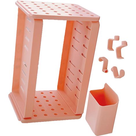 Étagère de bureau double couche, étagère creuse double couche avec crochets et porte-stylos pour cuisine, salle de bain ou bureau, rose clair (1/5)