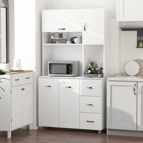 Armario de Cocina Moderno Mueble Auxiliar con 3 Cajones 4 Puertas y Estantes Ajustables 100x39,5x183,5 cm Blanco (1/5)