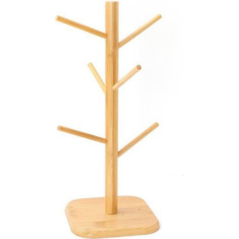 Porte-Tasses Arbre, Arbre à Mugs avec 6 Crochets de Rangement,Support de Tasse en Bois Amovible pour Organisateur de Tasses de Cuisine, Séchage de Tasse à Café(1Pcs,Couleur du grain du bois) (1/4)