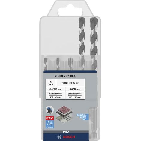 Bosch PRO Set de forets HEX-5, 4x100, 5x100, 6x100, 8x150, 10x150 mm, 5 pièces (1/3)