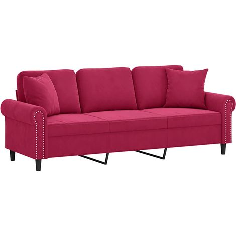 Maison Exclusive - Divano a 3 Posti con Cuscini Rosso Vino 180 cm in Velluto