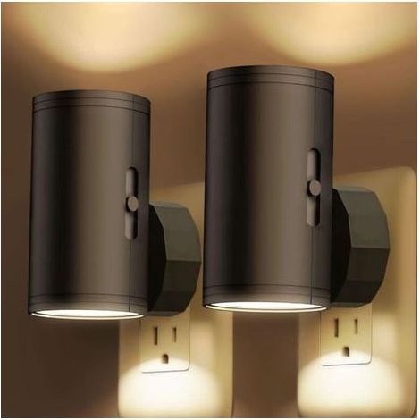 Deux veilleuses LED avec douilles, appliques murales modernes, dotées de détecteurs de lumière, d'une gradation à trois couleurs et d'une luminosité réglable de 0 à 100 lumens (noir). (1/5)