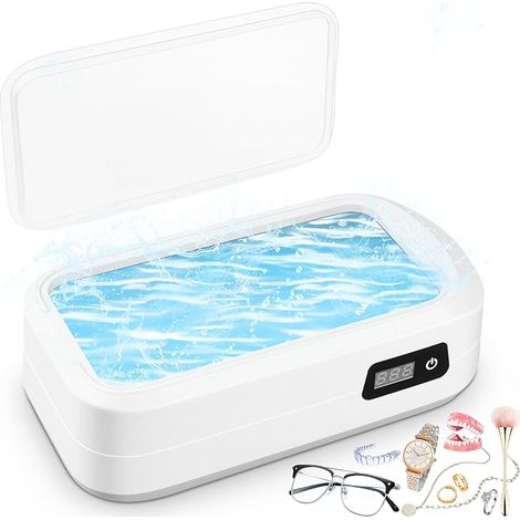 Limpiador ultrasónico de 640 ml, máquina de limpieza de 40 W, limpiador ultrasónico de 49 kHz para dentaduras postizas, anillos y relojes.