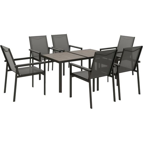 7 Piece Dining Set, with Glass-Top Table, 150 x 88 x 72 cm, Grey (1/5)