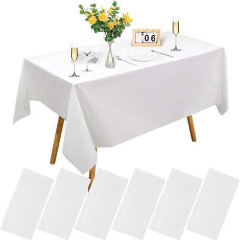 6 Pcs Nappe Blanche Jetable Effet Tissu 137 x 274 cm Nappe Blanche Rectangulaire en Plastique pour Mariage, fête, Barbecue, Pique-Nique (1/5)