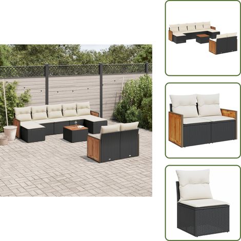 The Living Store Salon de jardin 10 pcs avec coussins noir résine tressée - Ensemble Salon De Jardin - Meuble De Jardin - Salon Extérieur - Mobilier De Jardin - Chaise Longue (1/5)