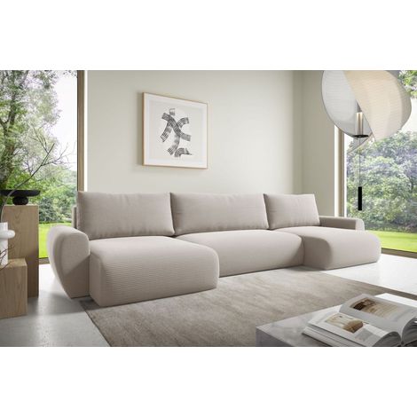 Wohnlandschaft Schlafsofa GALAN Stoff Poso Altweiß