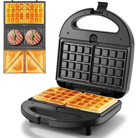 Appareil à gaufre, 750W Gaufrier Electrique, Machine a Gaufre pour 2 Gaufres, Plaques Antiadhésives, Température Automatique, Lumière De Cuisson (1/4)