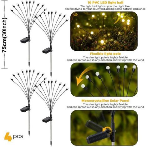 Lampe Solaire Jardin - - 10 LED Lucioles - Étanche IP65 - Blanc - Énergie Solaire - Contemporain (1/4)