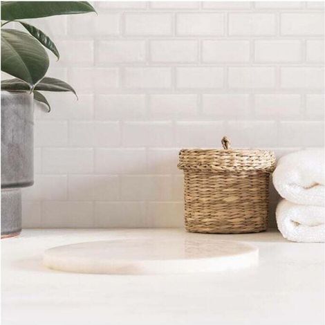 Credence Adhesive pour Cuisine - Subway Blanc, Carrelage Adhesif Mural salle de bain 3D, Lot de 6 (30,5x30,5 cm), Imperméable & Facile à Poser (1/3)
