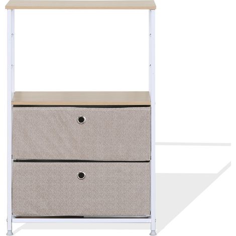 Rebecca Mobili Mobile Cassettiera con 1 Ripiano in Legno Metallo e Tessuto Bianco Beige Vintage