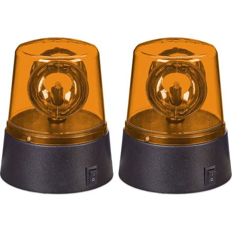 Relaxdays Gyrophare, 2 pièces, réflecteur rotatif, fête, à piles, lumière LED, orange/noir (1/5)