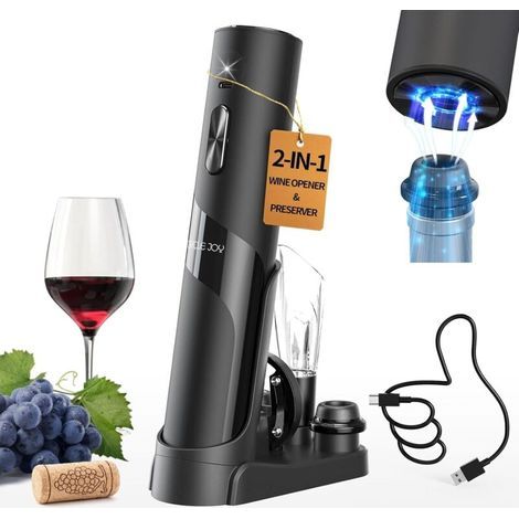 Ouvre-bouteille électrique rechargeable Andyou 7 en 1 avec station de charge USB-C, aérateur et 2 bouchons à vin (1/5)