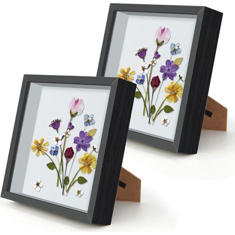 2 Pcs Cadre 3D Profond 20X20 Cm, Pour Tenture Murale Bureau Fleurs Séchées Artisanat (Noir) (1/5)