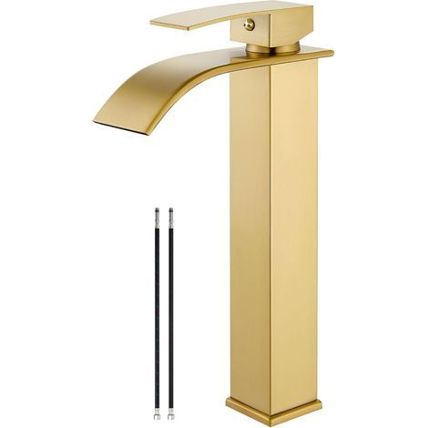 Robinet de lavabo noir mat avec grand bec rectangulaire, robinet de lavabo de salle de bain (doré) (1/2)