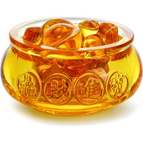 Bassin au trésor doré en Cristal Fait à la Main de 7,6 cm avec 41 lingots/Yuan Bao, Figurine Porte-Bonheur Richesse, prospérité, Objet de Collection, décoration Feng Shui pour la Maison et Le (1/5)